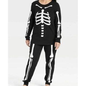 Women's Skeleton Pajama Set - Black & White Halloween Themed Long Sleeve Size 2X